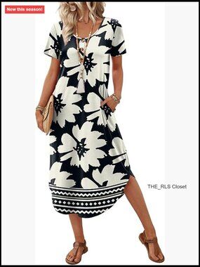 Soft Midi Summer Dress with Pockets Casual Beach Vacation Resort Wear